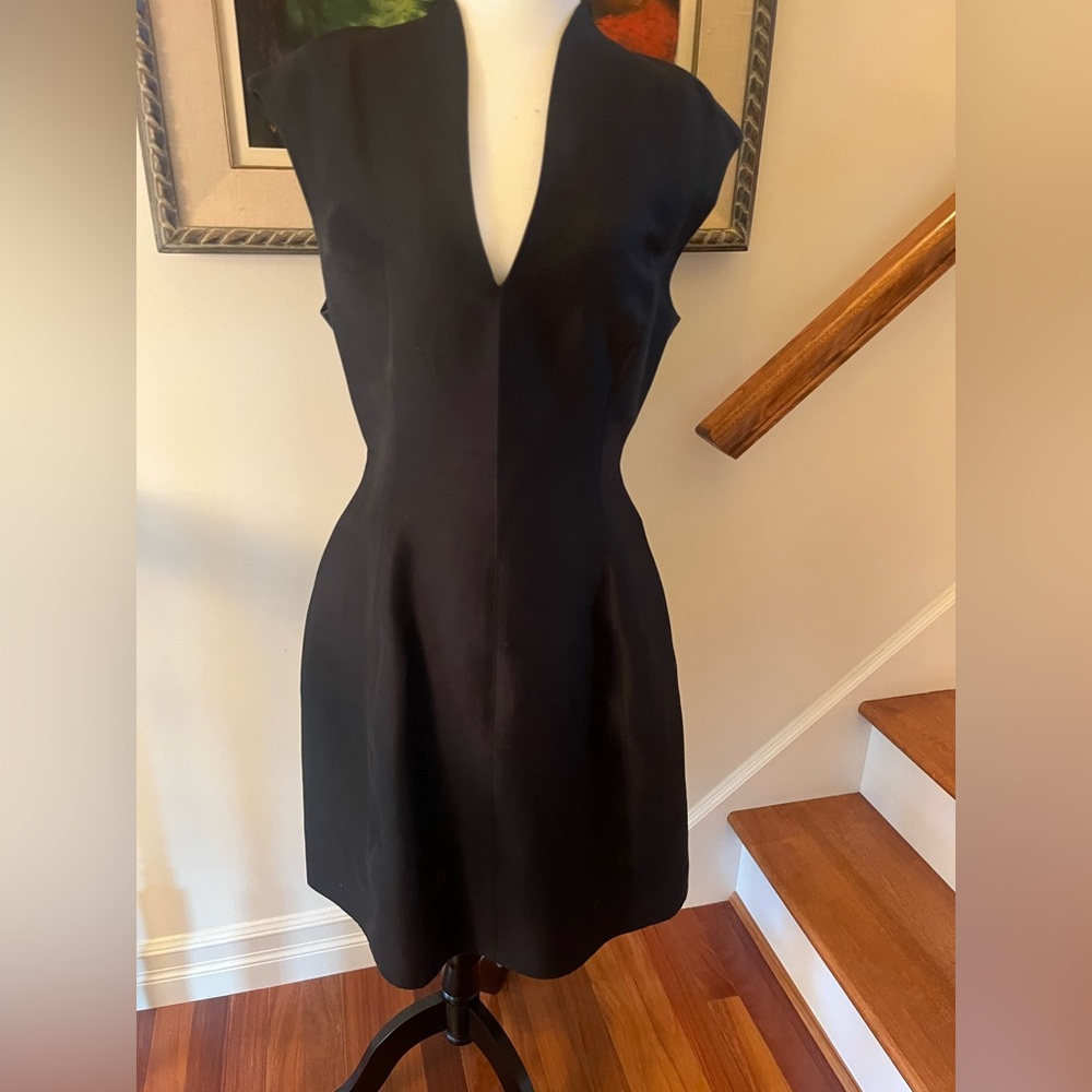 Halston Heritage Black V-Neck Midi Dress